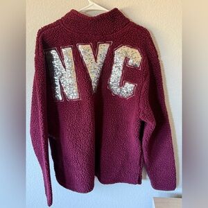 Victoria’s Secret Pink Bling NYC Maroon Sherpa Pullover